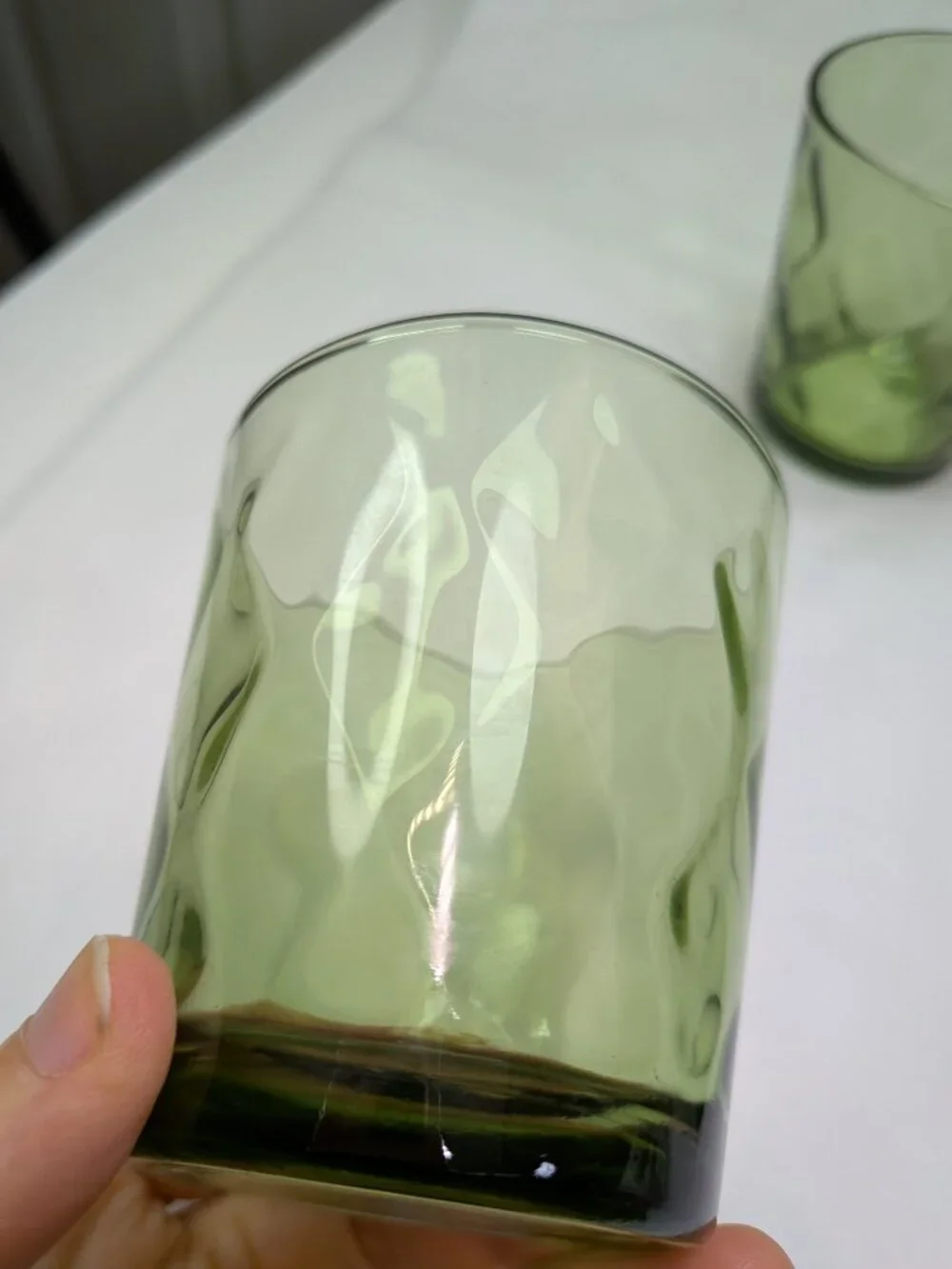Vintage Indiana Glass Diamond Point Avocado Green Set of 6 - Pristine MCM